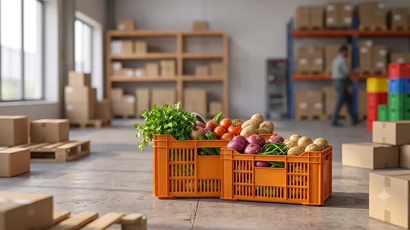 Perforated ventilated plastic crates with airflow slots for fruits, vegetables and bakery goods by Cherry Plastics