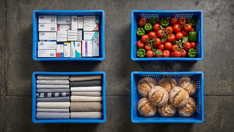 Matching plain and perforated plastic crates to industries such as food, pharmaceutical and textiles by Cherry Plastics
